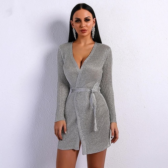 Dance & Marvel Sweaters - NWT Dance & Marvel Metallic Tie up Cardigan